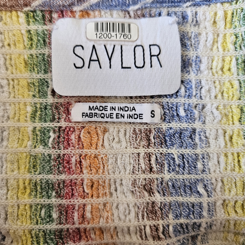 Saylor Alma Dress Rainbow Striped Crepe Smocked Bust Ruffle Strap Dress Small - Picture 10 of 15
